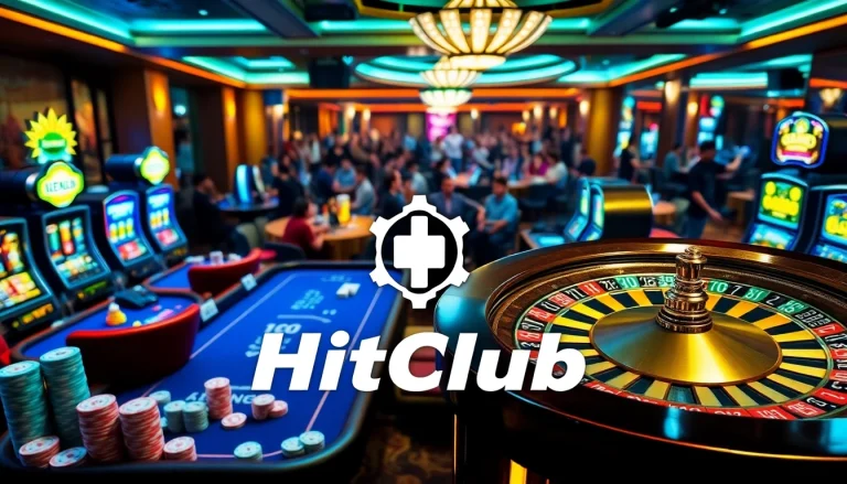 HitClub gaming scene with players engaged in poker and roulette action.