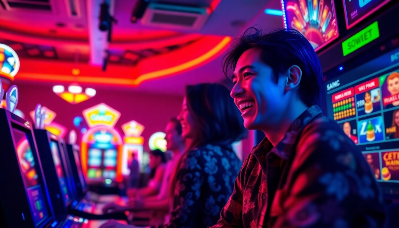 SBOBET.dance vibrant casino gaming atmosphere with players enjoying poker and slots.