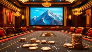 Engage in a thrilling mount Everest base camp trek-themed casino experience with vibrant gaming tables.