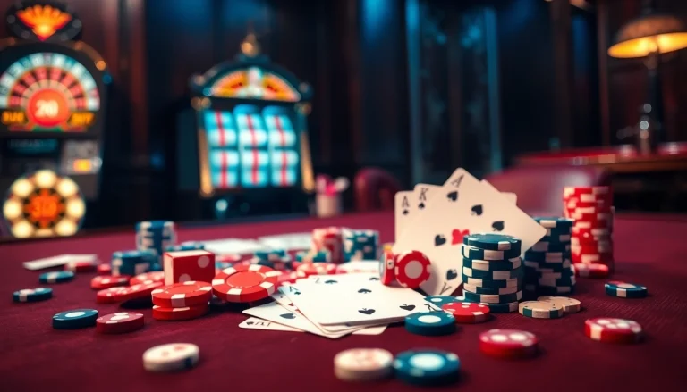 Experience the thrill of Bet88247 with vibrant casino elements like poker chips and cards.