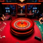 Engaged players celebrating a win at a vibrant casino with roulette and poker, featuring https://nk88net.com/.