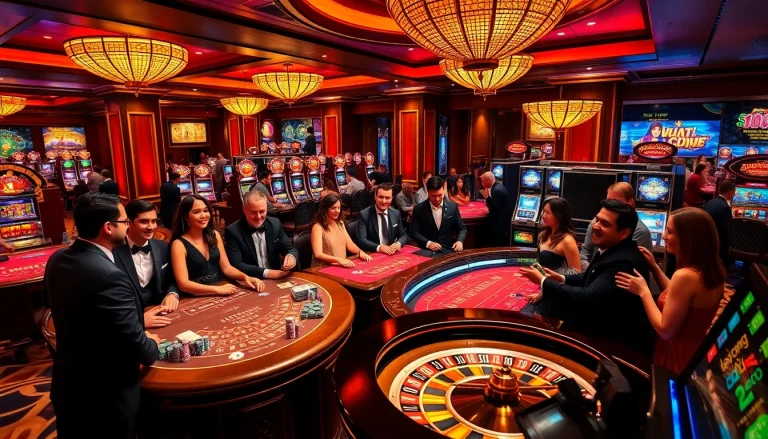 Scene depicting gamblers at a casino, capturing excitement and luxury around https://uu8802.com/ betting activities.