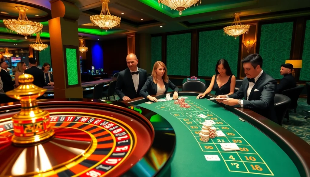 Experience thrilling casino action with CM88.bz, where players engage at the roulette wheel and blackjack tables.