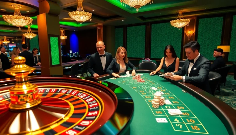 Experience thrilling casino action with CM88.bz, where players engage at the roulette wheel and blackjack tables.
