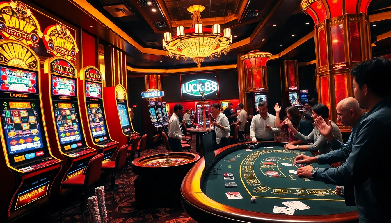 Players experiencing the thrill of luck88 gaming at a vibrant casino atmosphere