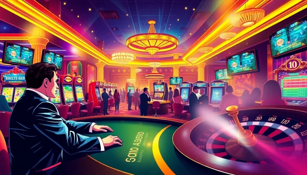 Experience the thrill of gambling at gg88.com with a vibrant live casino scene featuring poker and slot machines.