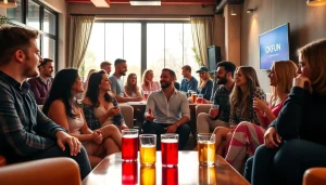 OKFUN engaging open-minded singles and couples at a lively dating event.