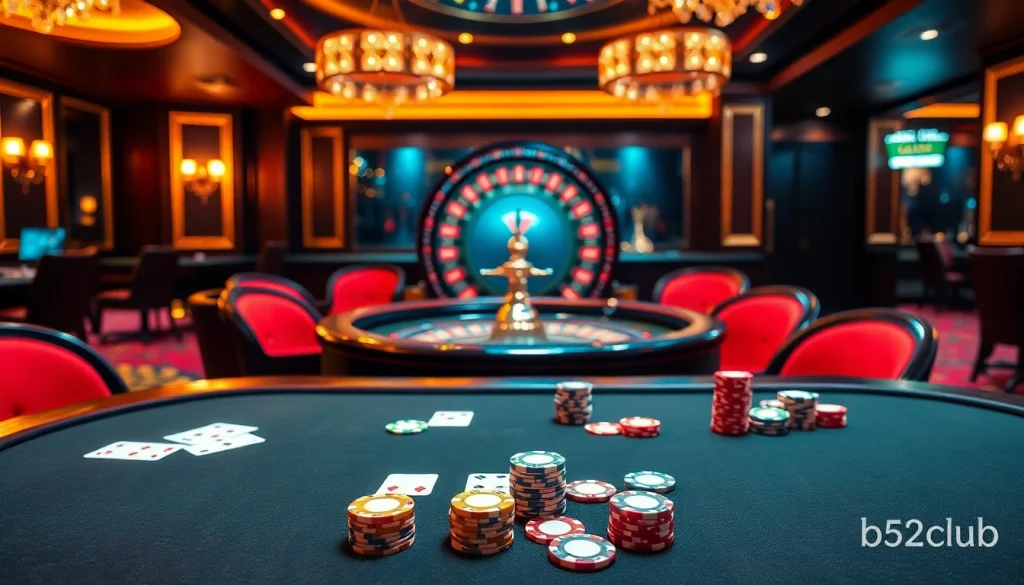Experience the thrill at b52club with vibrant poker tables and luxurious casino ambiance.