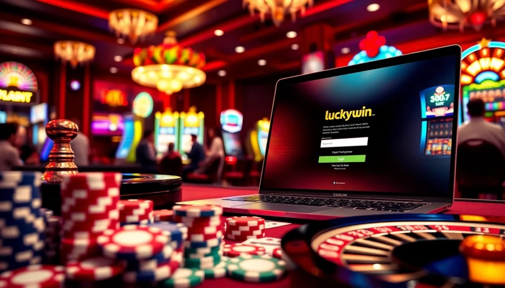 Experience the thrill of gambling with the luckywin login interface illuminated among vibrant casino elements.