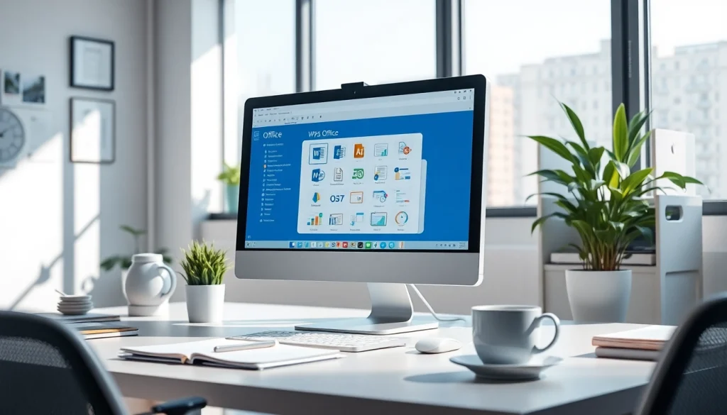 在计算机屏幕上使用 WPS Office 的高效工作区，体现生产力与现代感。