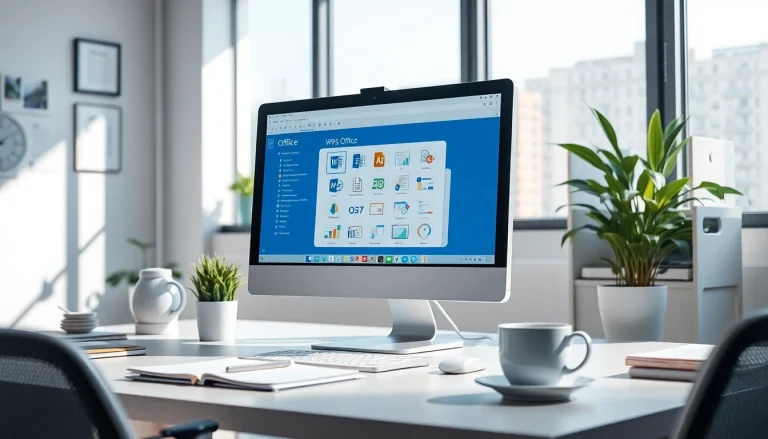 在计算机屏幕上使用 WPS Office 的高效工作区，体现生产力与现代感。