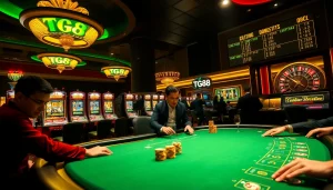 Experience the thrill of tg88 gambling at a luxurious poker table filled with excitement and anticipation.