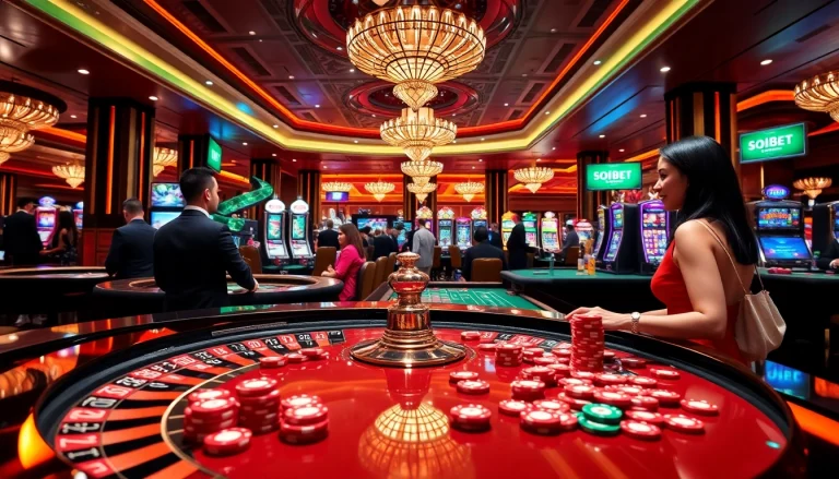 Experience the excitement at SOIBET's luxurious casino with players engaging in thrilling games.