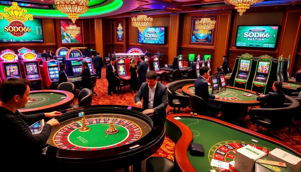 SODO66 players enjoying various casino games in a vibrant gambling atmosphere.