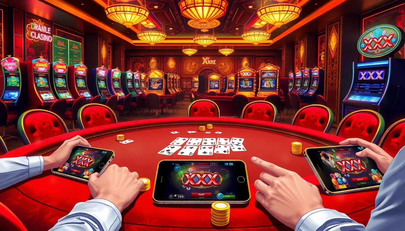 Engage with an exciting XXX game experience at a lavish poker table in a vibrant casino.