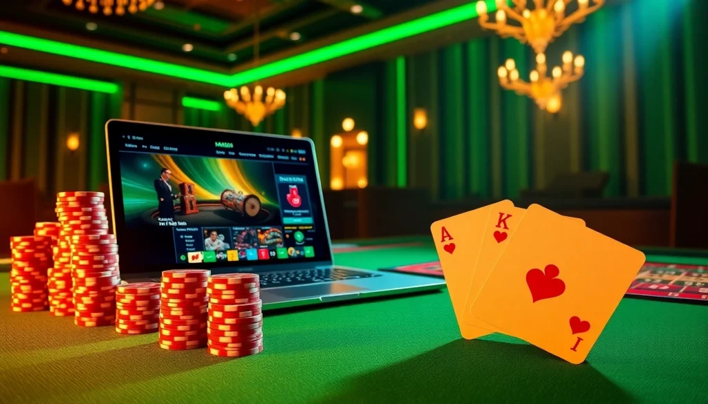 Experience the excitement of MM88 SH with vibrant casino tables and chips in action.