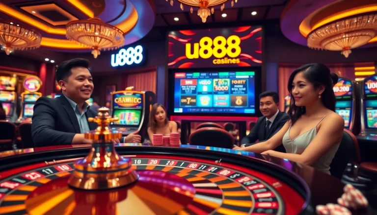 Exciting casino gameplay with u888 branding featuring roulette and poker chips.