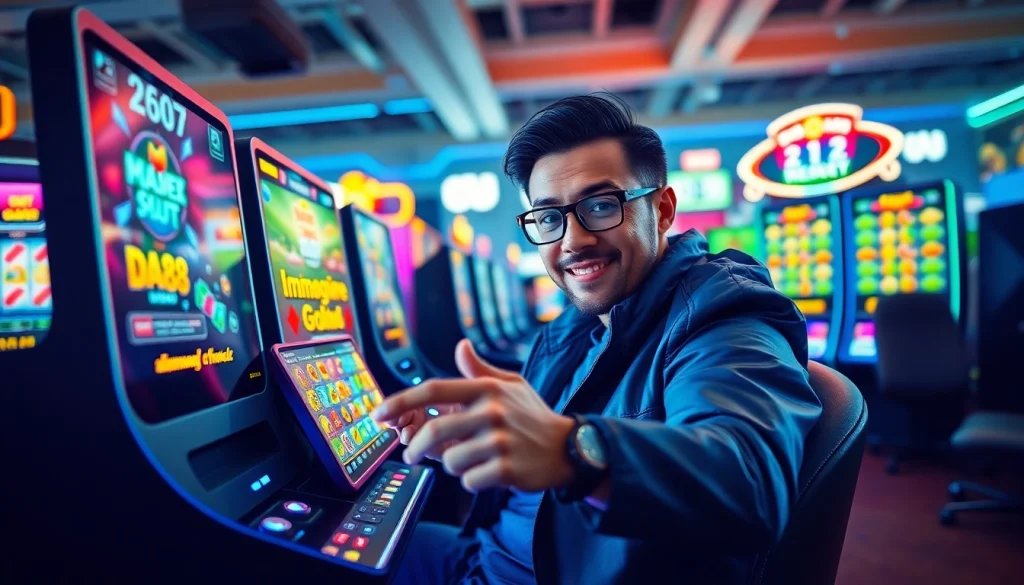 Dynamic gaming scene featuring DA88 slot game on a sleek device with vibrant colors.