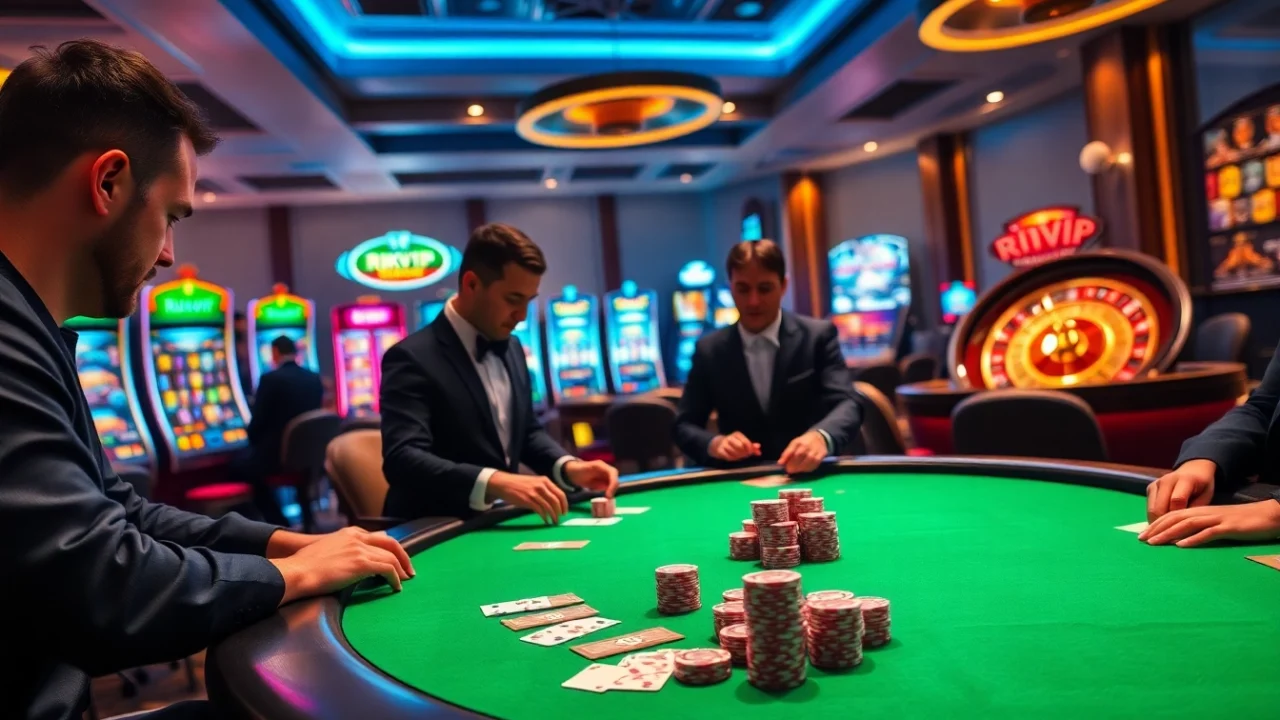 Gambling excitement at Rikvip casino with vibrant poker chips and cards on a table