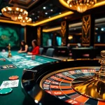 A vibrant casino scene at 789bet, showcasing luxurious poker tables and thrill of online gambling.