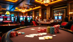 Exciting casino atmosphere showcasing gameplay with haywin poker chips and vibrant slot machines.