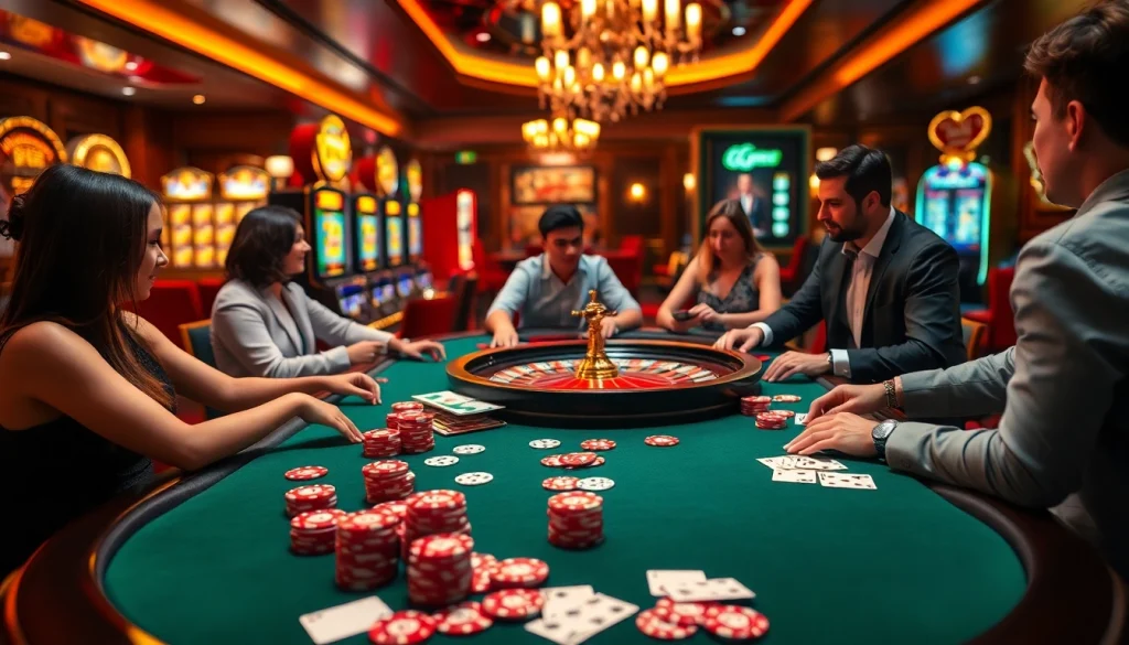 Engaging casino scene at rr88.com with vibrant gaming tables and players enjoying their bets.