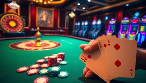 Win lucky at a glamorous poker table with vibrant chips and shining cards.