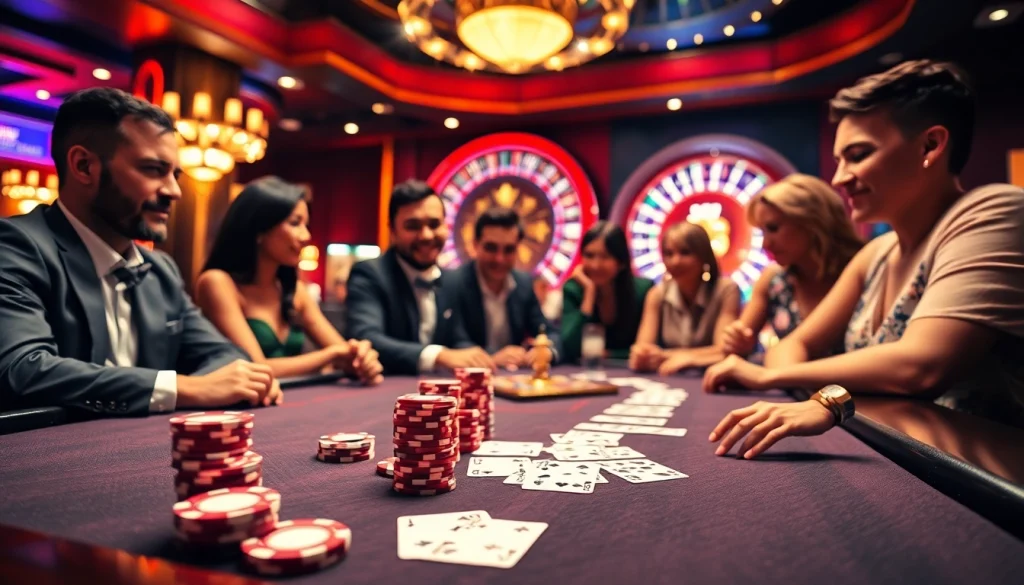 Excited players strategizing at a poker table in a luxury casino atmosphere inspired by https://789win2026.com/.