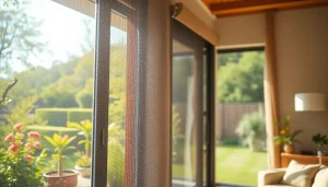 Flyscreenmaxx showcasing a stylish mesh flyscreen in a bright living space.