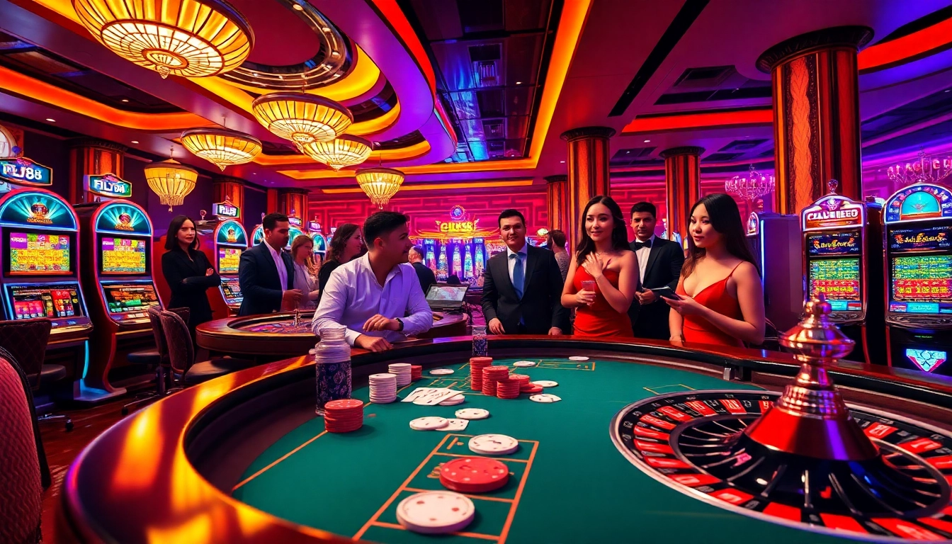 Players engaging at the FLY88 poker table, immersing in a thrilling casino experience.