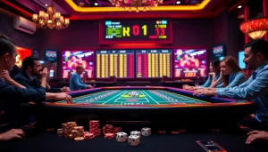 Tai Xiu MD5 table game with enthusiastic players betting and rolling dice in a vibrant casino atmosphere.