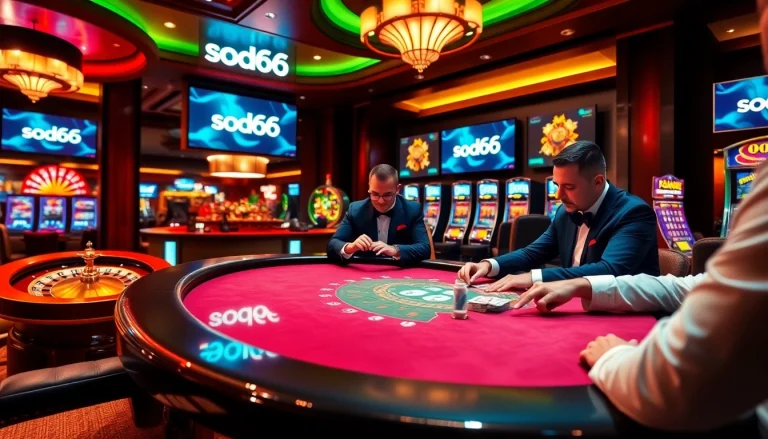 Sodo66 players enjoying a thrilling game night at a prestigious casino table environment.