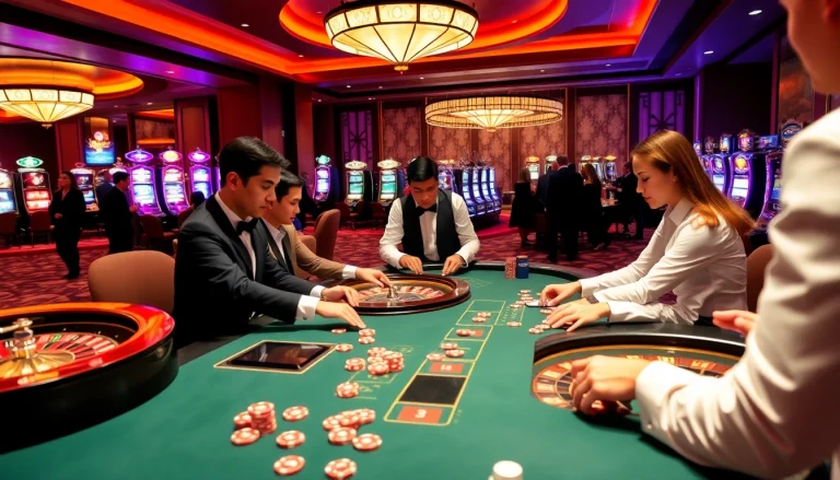 Engaging gamblers at a luxurious xo88 casino table while exciting games unfold.