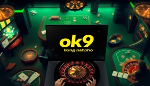 Interactive online gambling scene with users logging into ok9 đăng nhập, featuring vibrant casino games and betting elements.