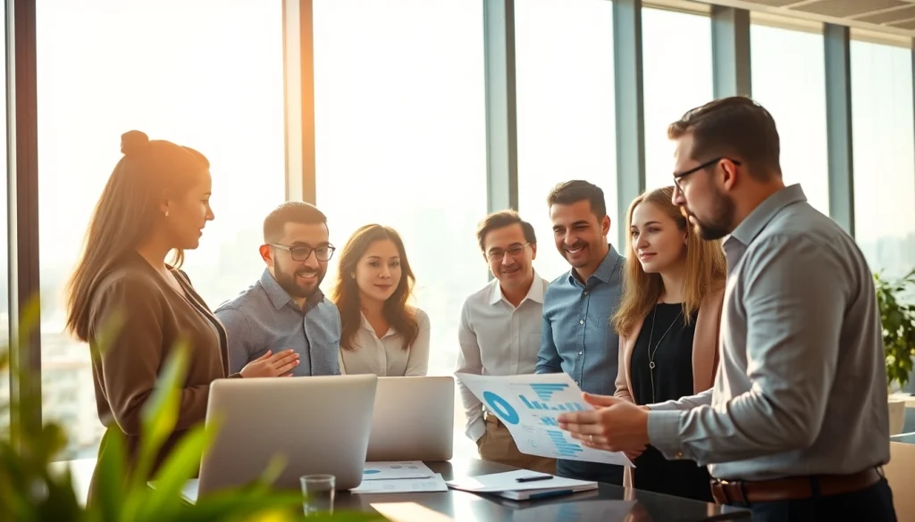 Engage with marketing consultancy services through a diverse team in a collaborative setting.