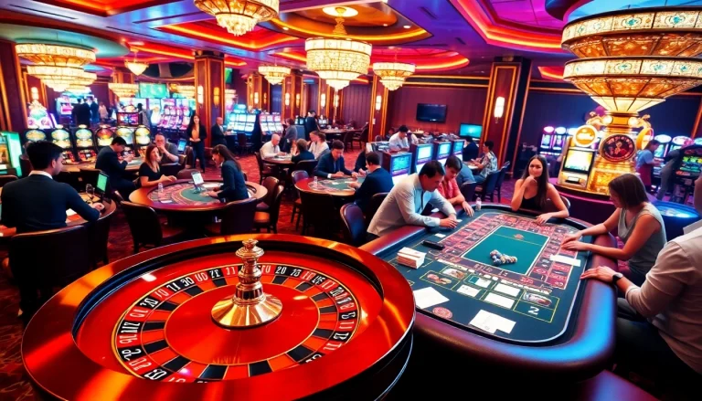 Thrilling gaming action at thabet com showcases vibrant casino tables and enthusiastic players.