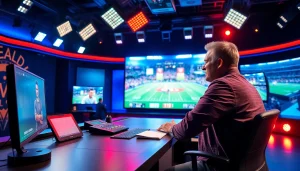 Sports Broadcasting host delivering highlights in an engaging studio atmosphere.