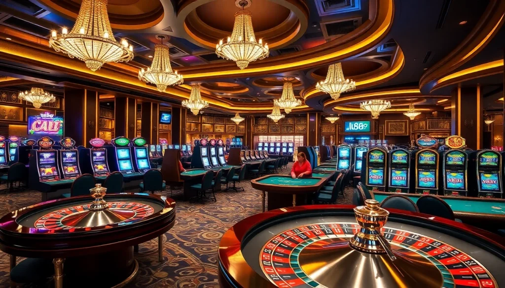Experience thrilling gaming at lc88 casino with vibrant tables, slot machines, and excitement.