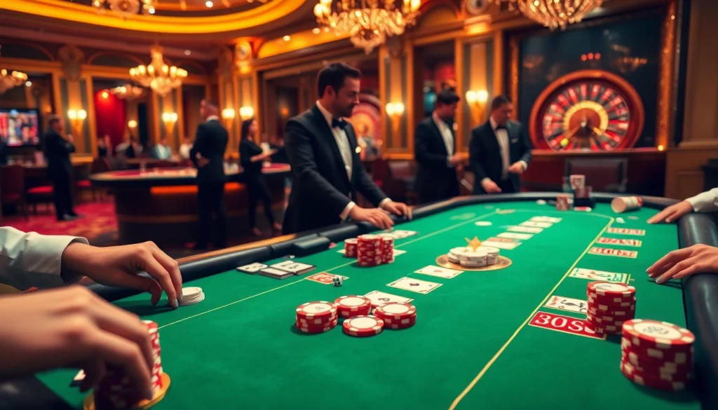 Players enjoying a thrilling game of 88i poker at an elegant casino table.