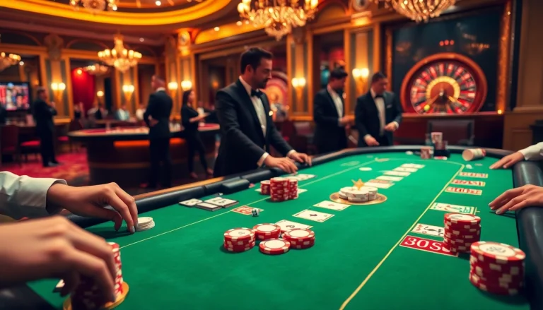 Players enjoying a thrilling game of 88i poker at an elegant casino table.
