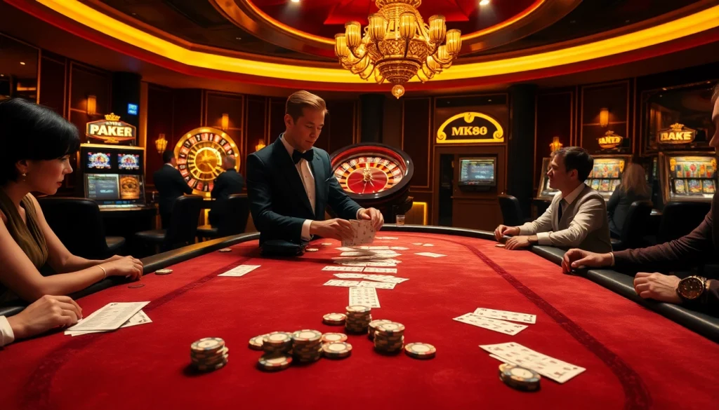 Engaging players at MK8 poker table winning thrilling bets with professional dealer action.