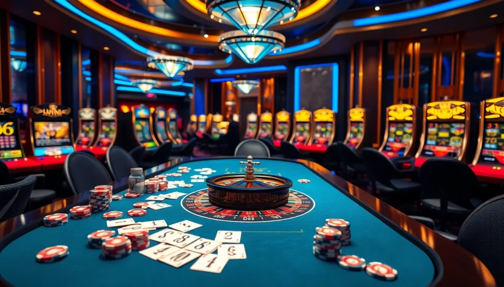 Exciting casino gameplay featuring rr 88 with poker chips, cards, and a roulette table.