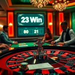 Experience the thrill of betting at 23 Win's stunning roulette table and vibrant casino environment.
