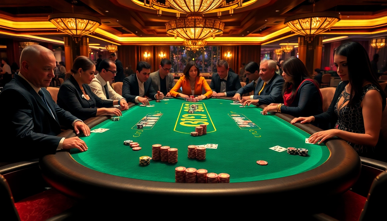 Intense game action featuring KP 88 poker table with players and chips in a luxurious casino setting.