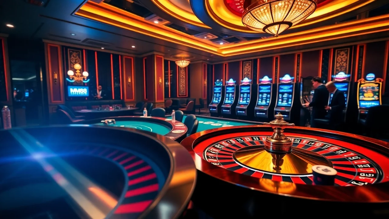 Experience a thrilling night at MM88's casino with vibrant games and high-stakes action.