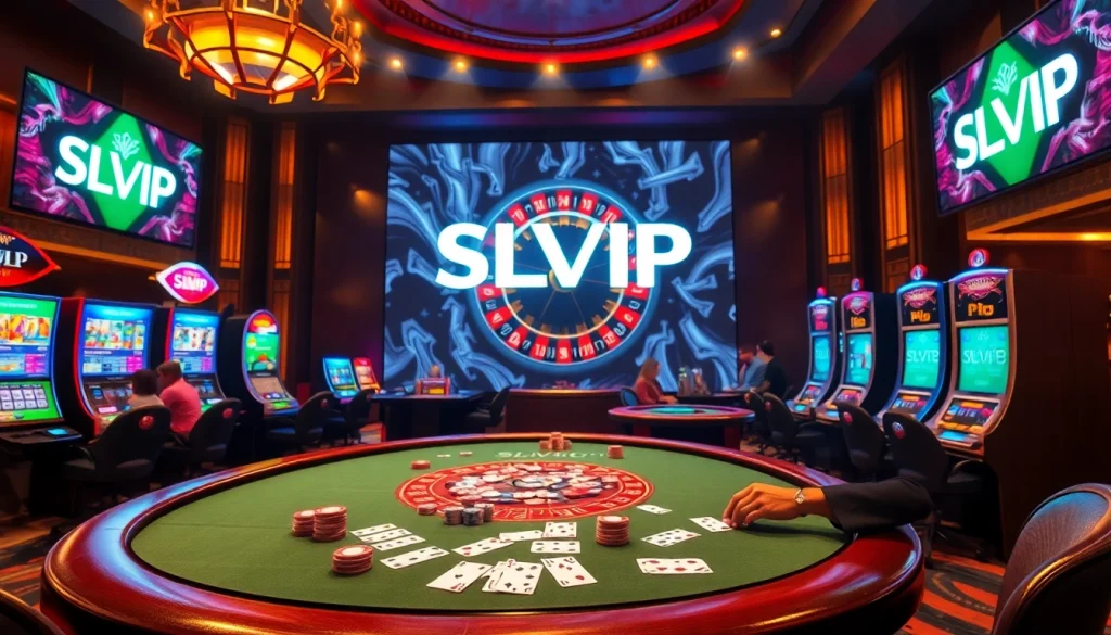 Engaged players at a lively poker table in a vibrant casino scene at https://slvip1.com.ph, showcasing excitement and strategy.