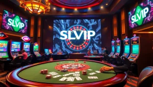 Engaged players at a lively poker table in a vibrant casino scene at https://slvip1.com.ph, showcasing excitement and strategy.