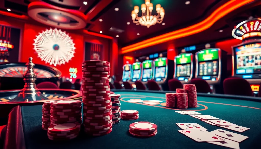 Experience thrilling gameplay at SODO66 casino with luxurious poker tables and vibrant chips.