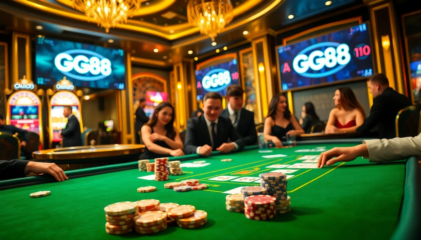 Players enjoying thrilling games at GG88 Casino, surrounded by luxurious ambience.