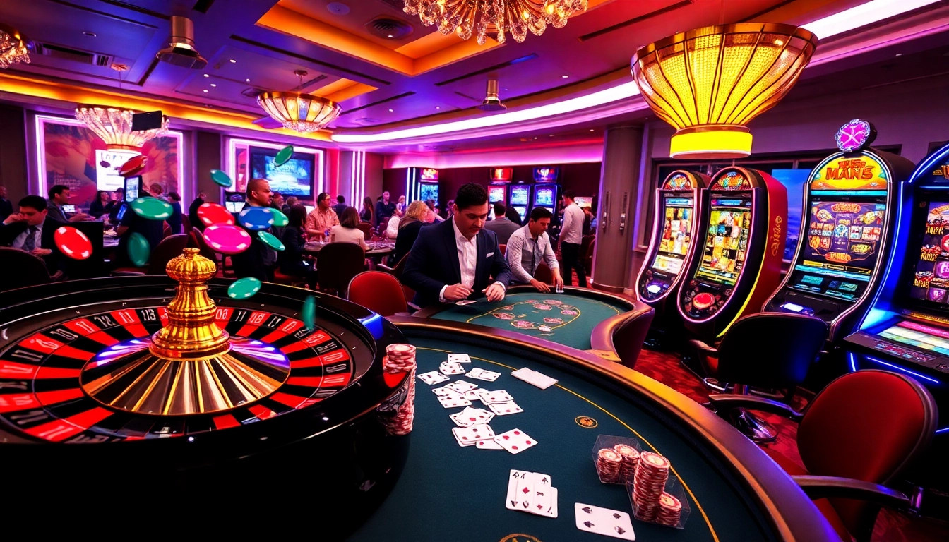 Exciting gaming action at max88 with a roulette wheel and vibrant casino lights.